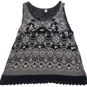 bila Womens XXL 100% Rayon Black Tunic Tank Top Embellished Sequins Boho
